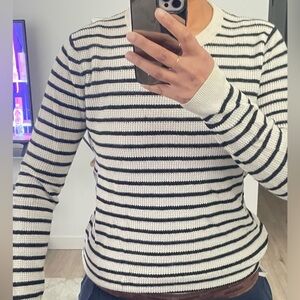 J. Crew White Crewneck Sweater with Black Stripes